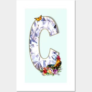 Name Initial Letter C and Rooster Posters and Art